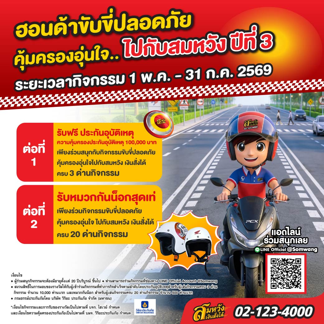 สมหวัง เงินสั่งได้ สานต่อภารกิจปี 3 ผนึกไทยฮอนด้า วิริยะประกันภัย ผลักดันพฤติกรรมขับขี่ปลอดภัยสู่สังคมไทยอย่างยั่งยืน